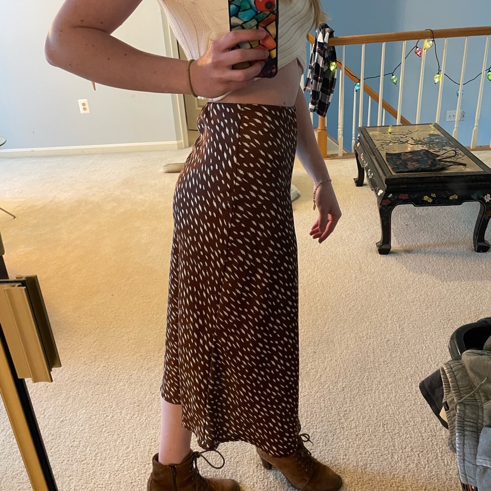 Brown Patterned Silk Women's Skirt